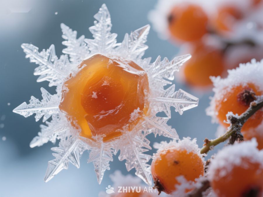 冰晶包裹的橙色果实 12
