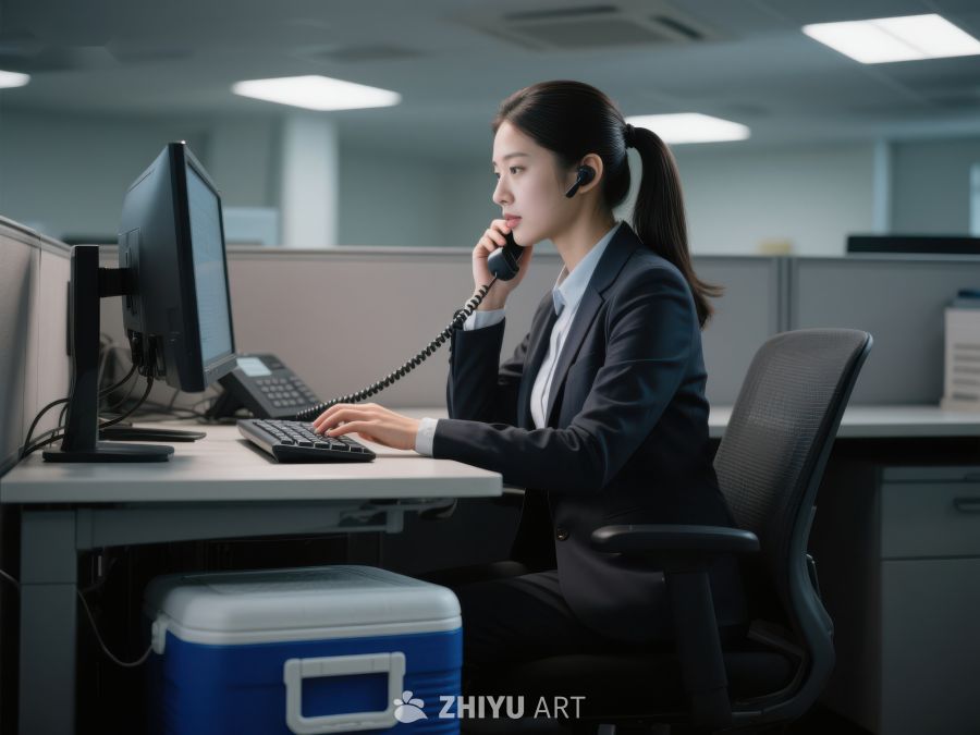 办公室内女性使用电话工作 42