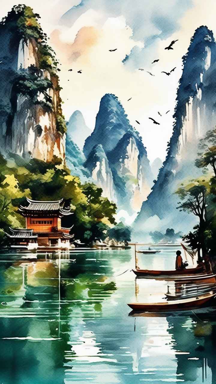 插画风格 桂林山水 35