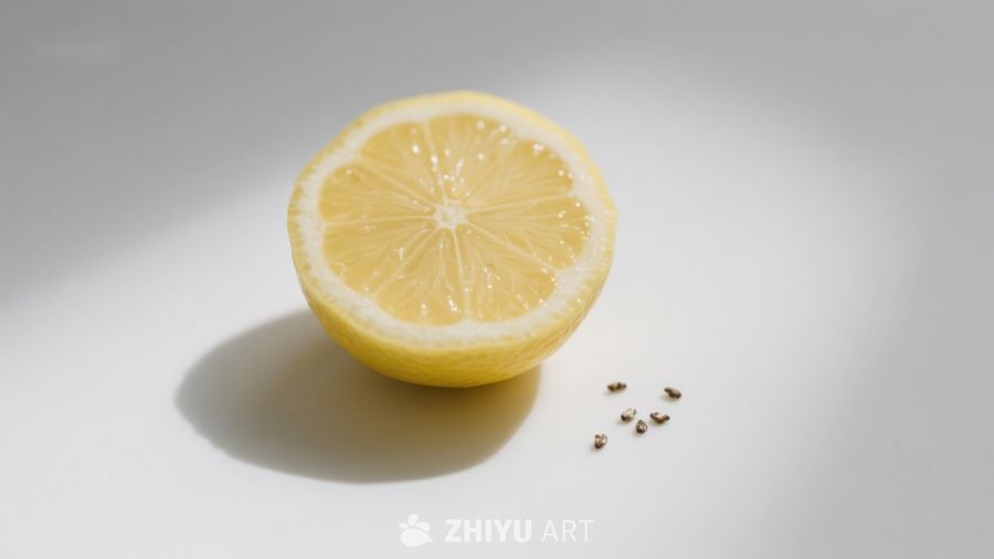 切开的柠檬与种子