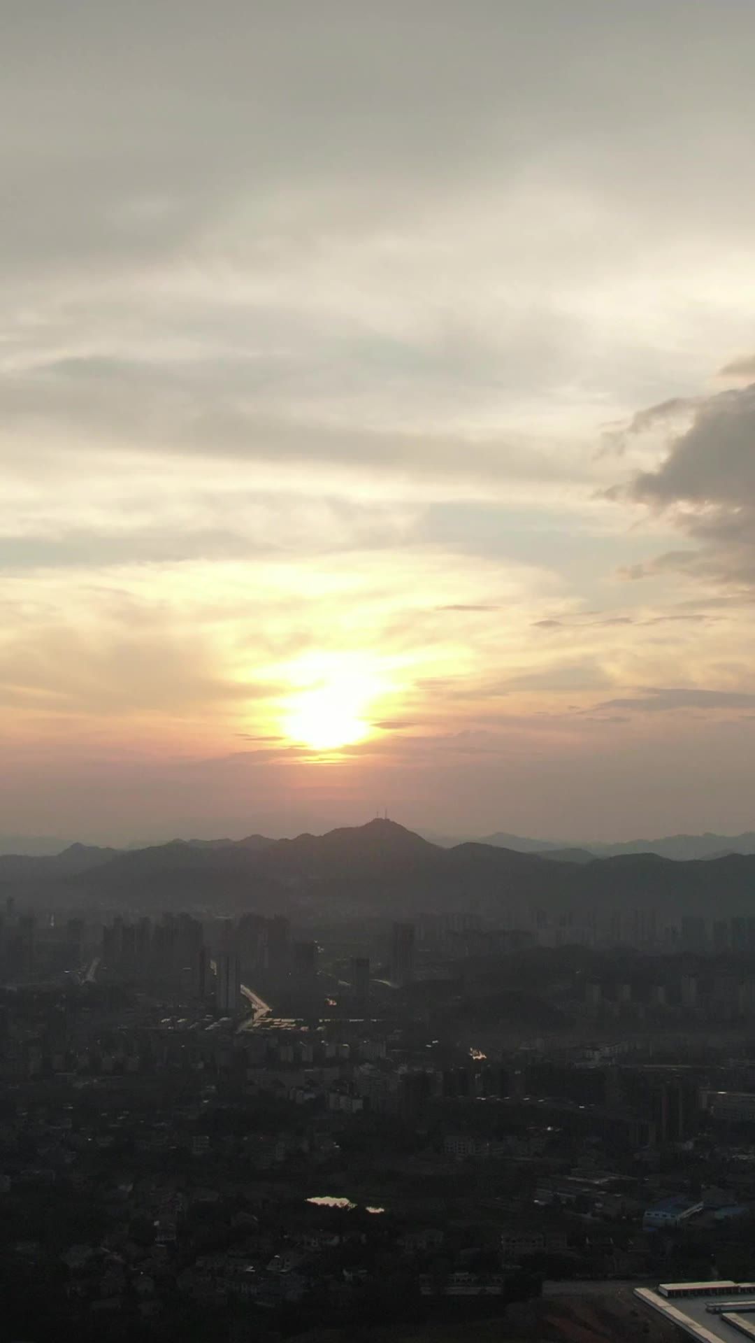 城市 航拍 湖南 怀化 日落 晚霞 竖屏