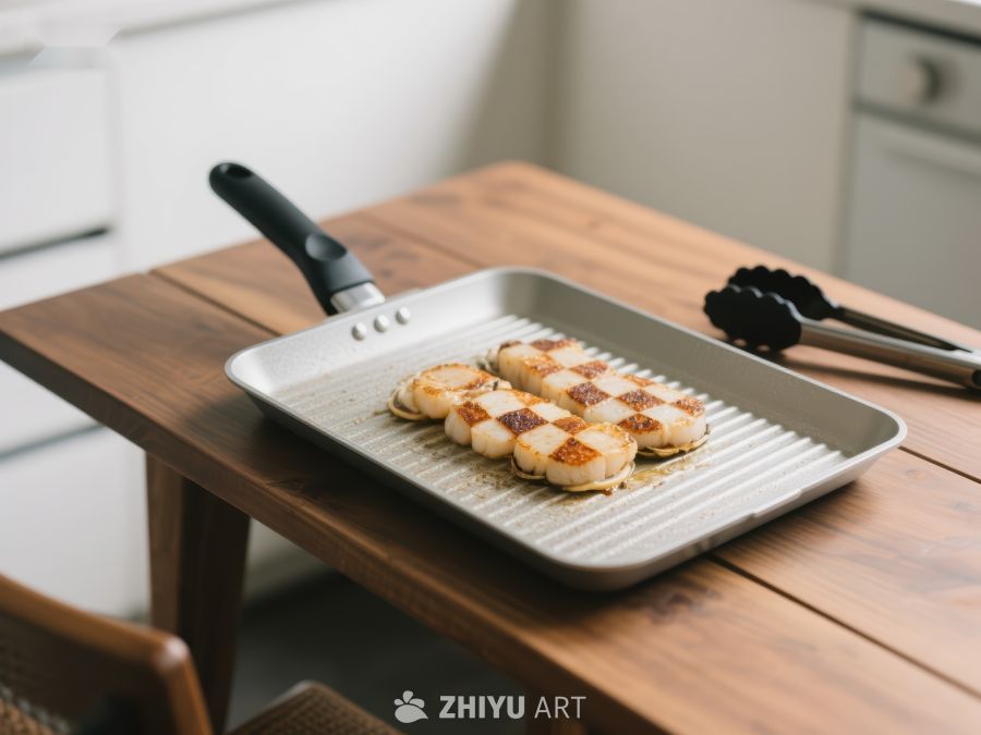 煎锅上的美味扇贝