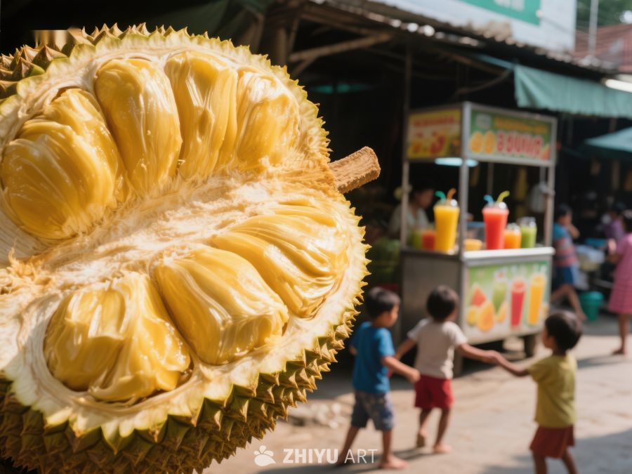 街头市场上的榴莲与儿童 265