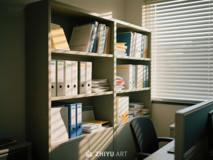 阳光洒在办公室书架上的场景 400