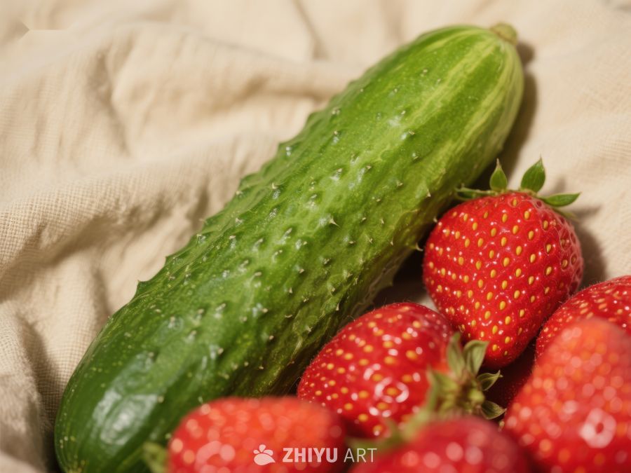 新鲜黄瓜与草莓的静物组合 541