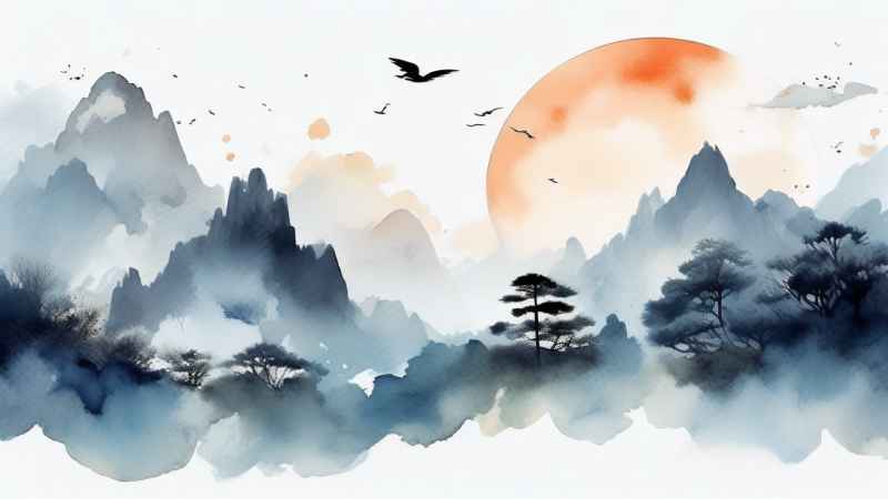 国潮山水画插画背景 65