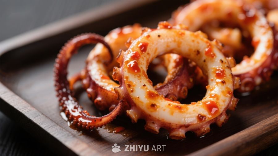 香辣鱿鱼圈摆盘
