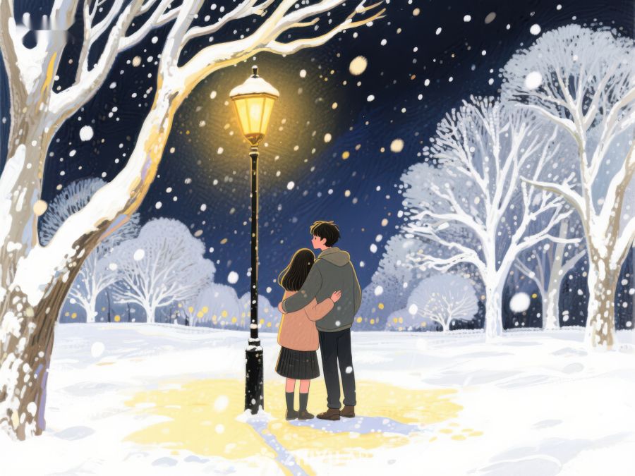 冬夜雪景中的情侣 155