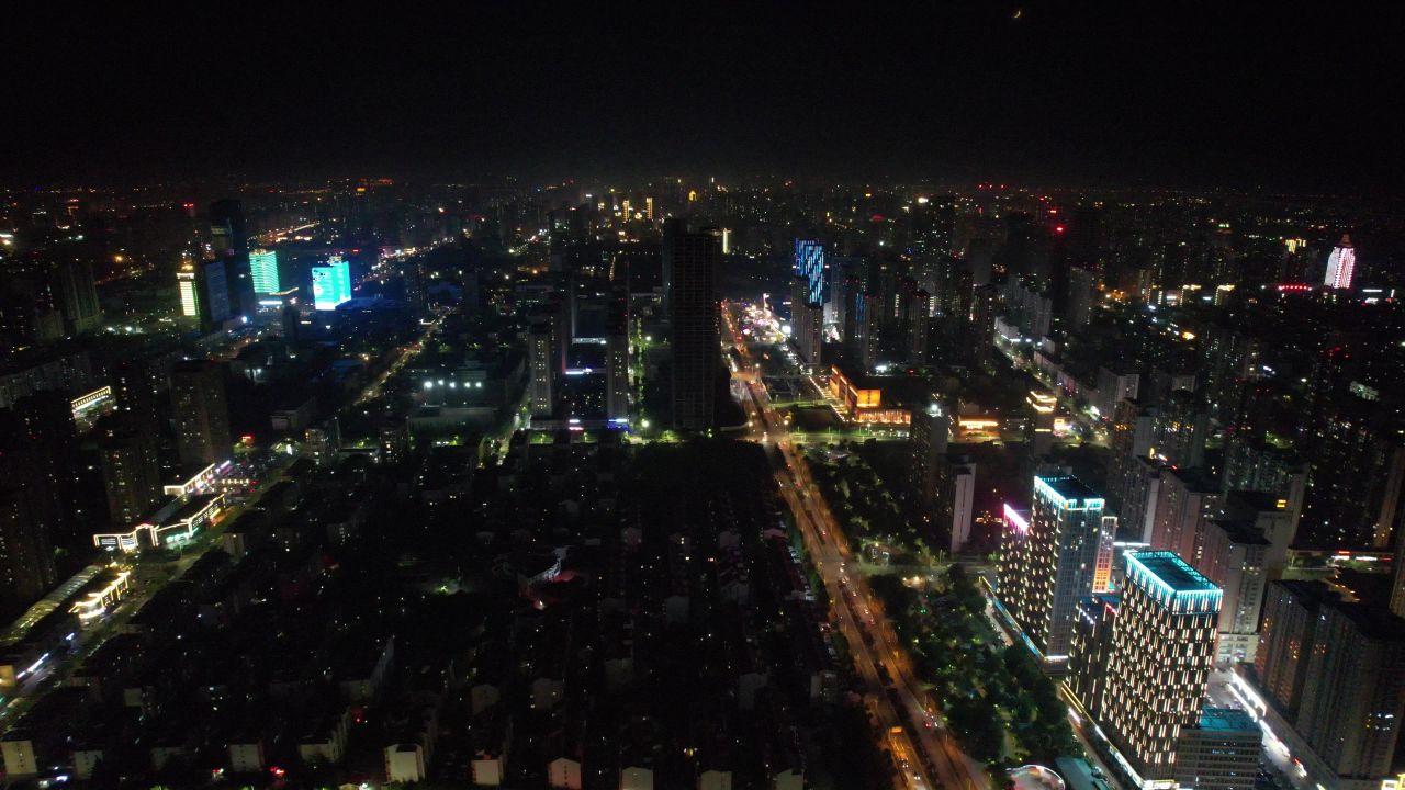 山东日照城市夜景灯光航拍  