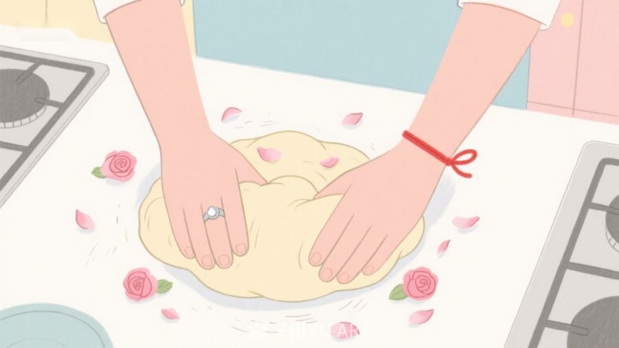 厨房中揉面团的温馨场景 91