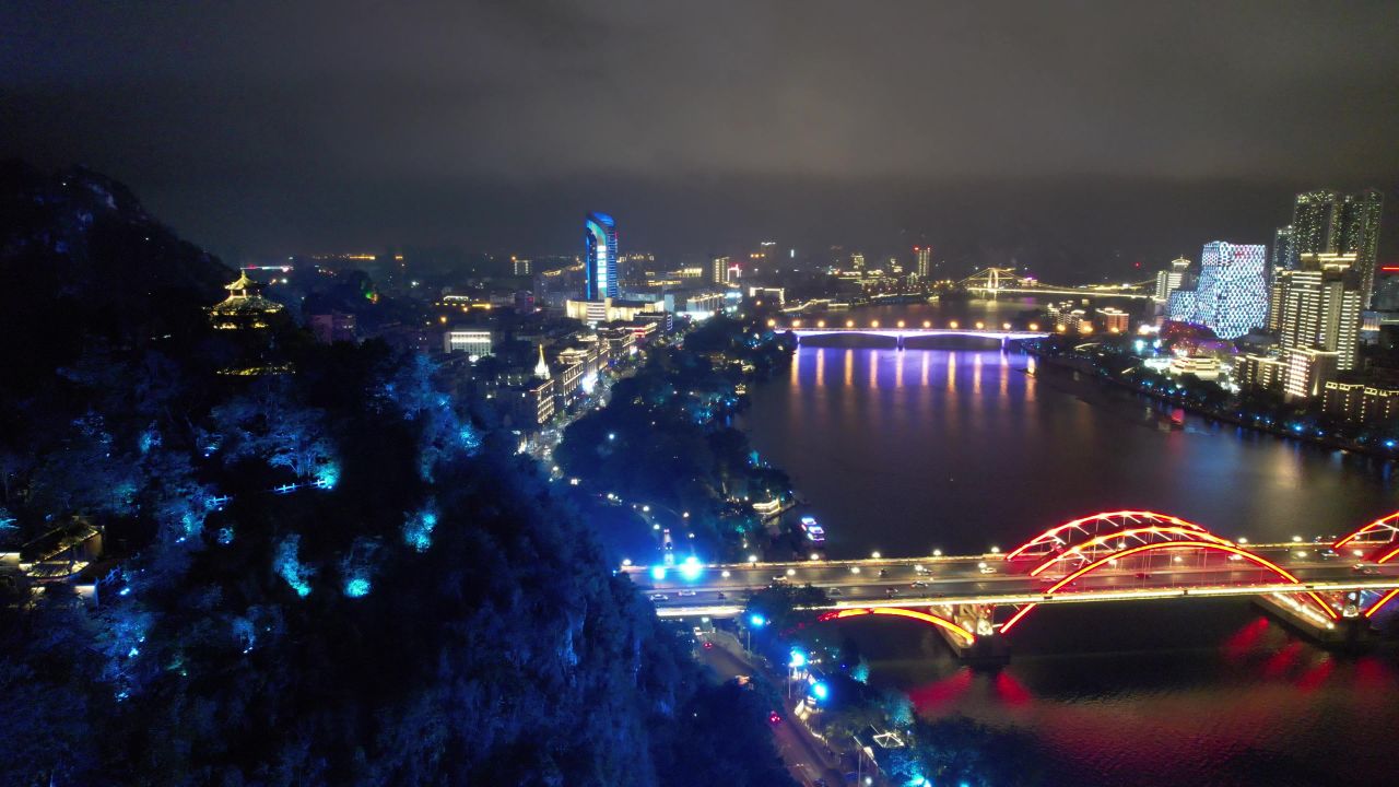 广西柳州柳江夜景文惠桥夜景灯光
