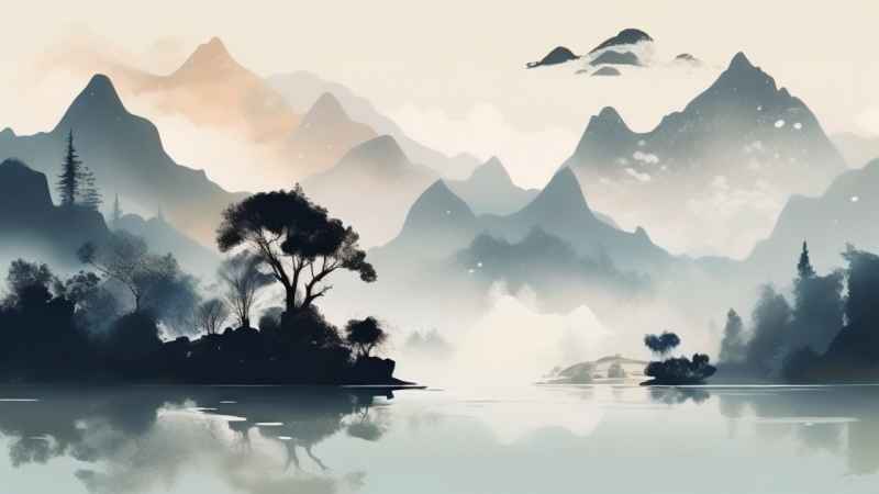 国潮山水插画风景图 33