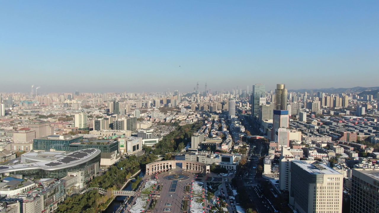 山东济南城市风光地标建筑航拍 