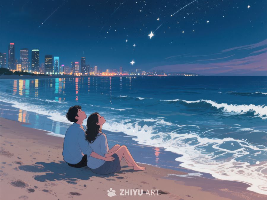 夜空下的海滩情侣 1044