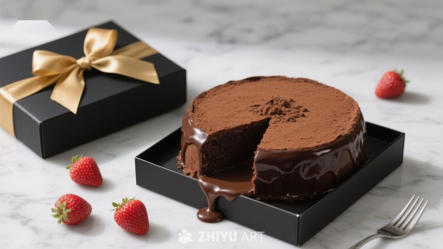 巧克力蛋糕与草莓点缀