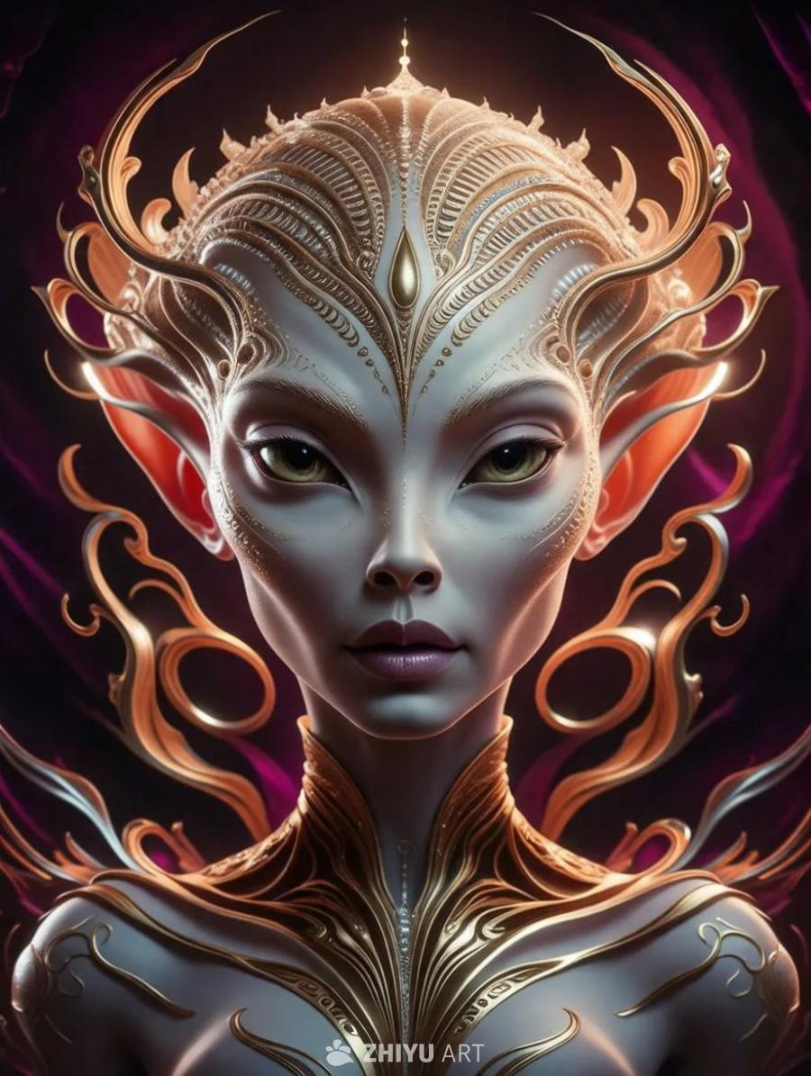 一幅外星艺术插图，展示了平衡的对称性和错综复杂的细