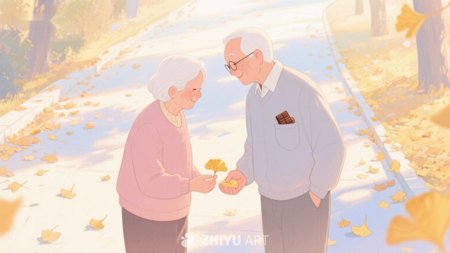 秋日漫步的老年夫妇 269