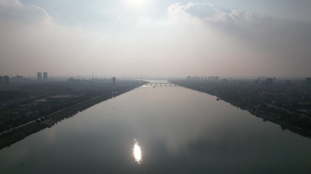 湖南湘潭湘江风光桥梁航拍