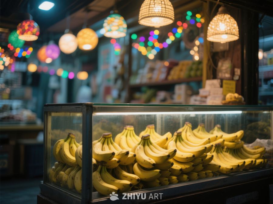 夜市摊位展示新鲜香蕉 750
