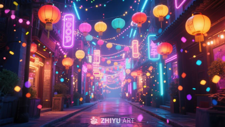 霓虹灯下的繁华夜市 321