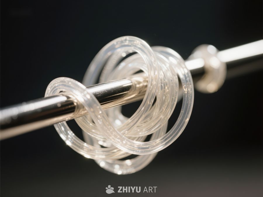 透明玻璃环缠绕金属杆特写 1197