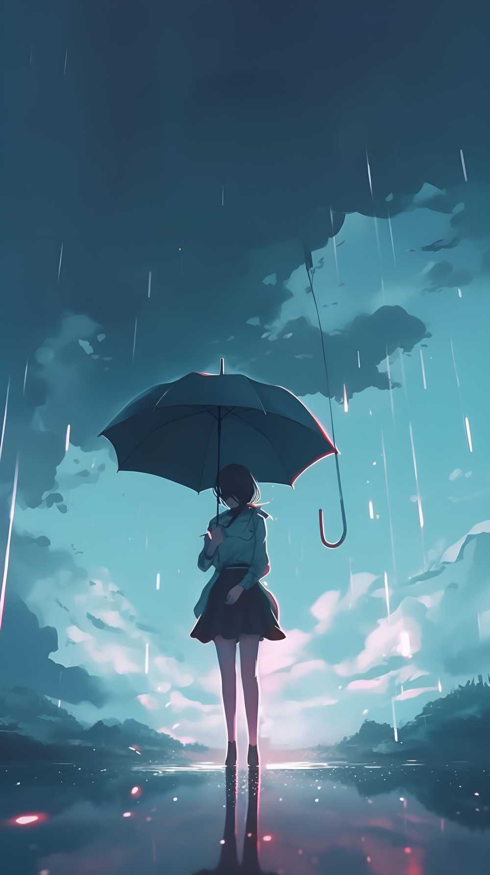 打伞女孩忧郁的美