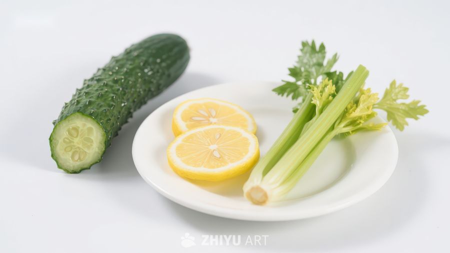 黄瓜柠檬芹菜静物摆拍
