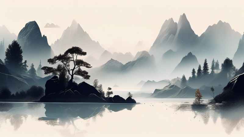 国风水彩画山水风景插画 34