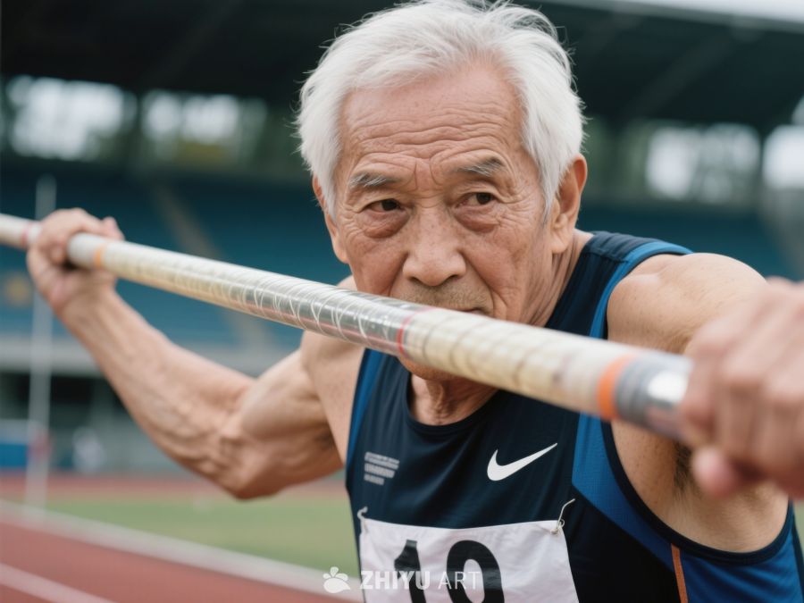 老年运动员进行撑杆跳训练 346