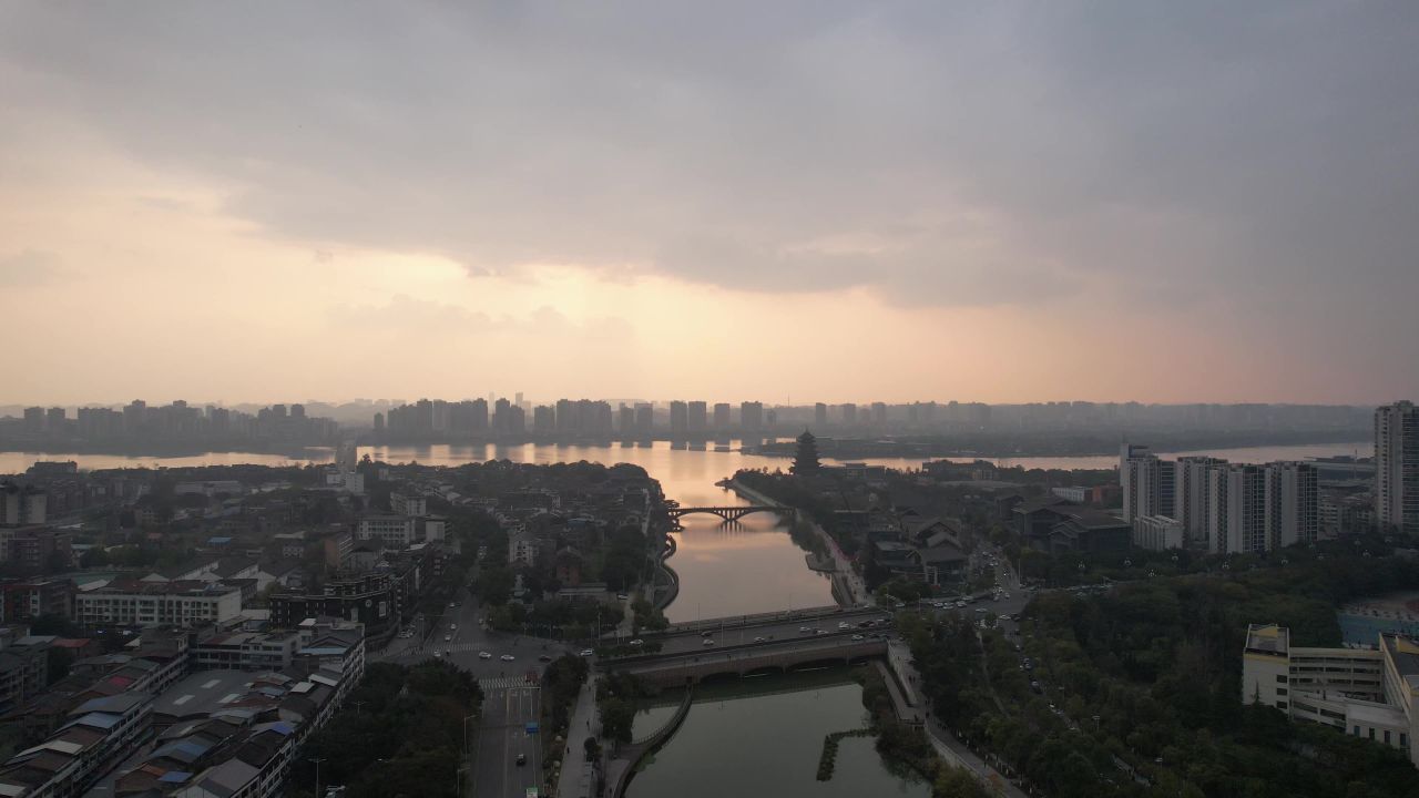四川遂宁城市晚霞夕阳航拍 