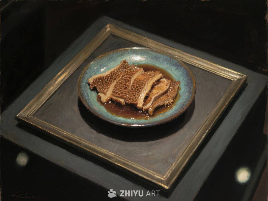 盘中浸酱的肉片静物画 1103
