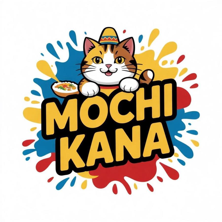 一个标志，上面写着“Mochi Kana”，一只曼