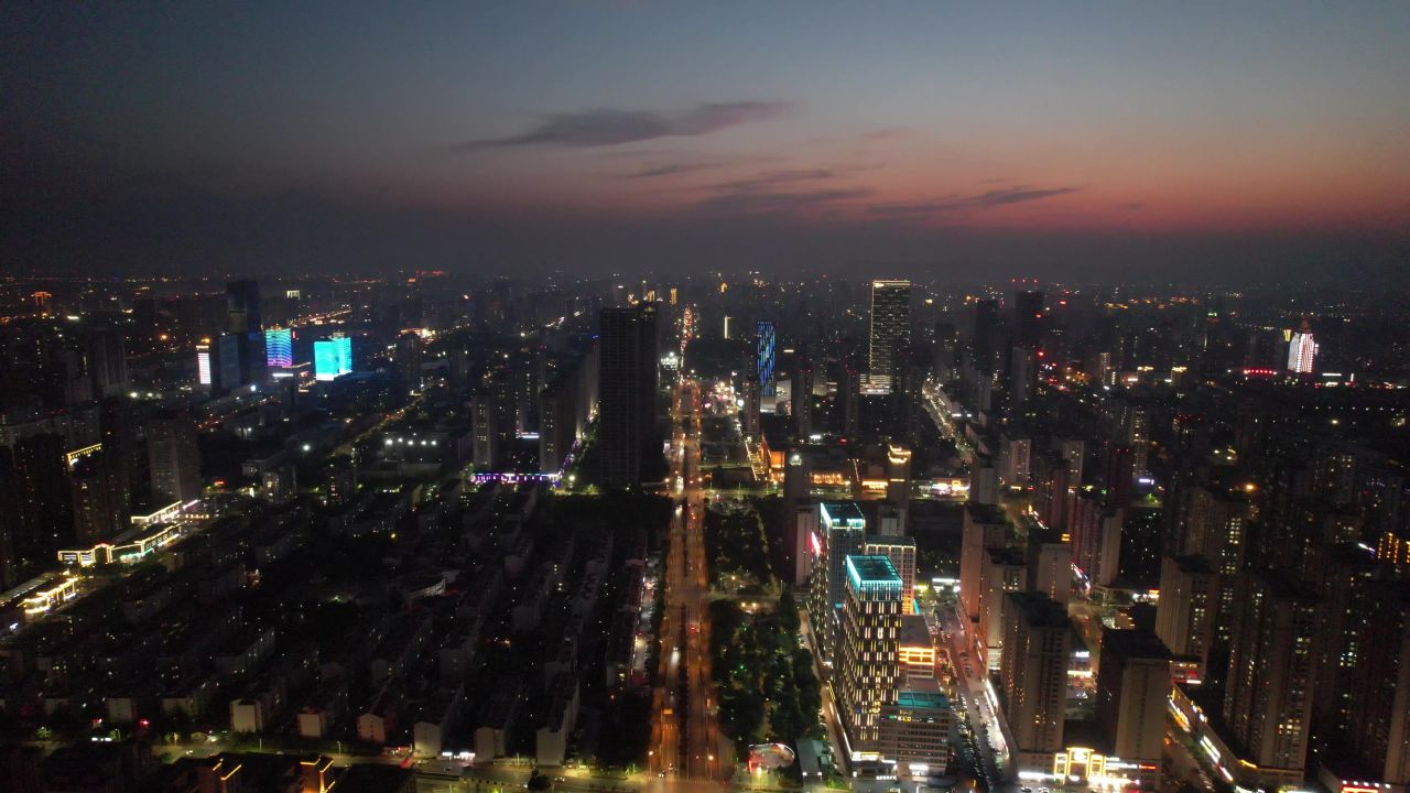 山东日照城市夜景灯光航拍  