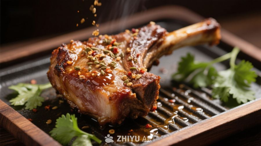 香辣烤羊排，热气腾腾
