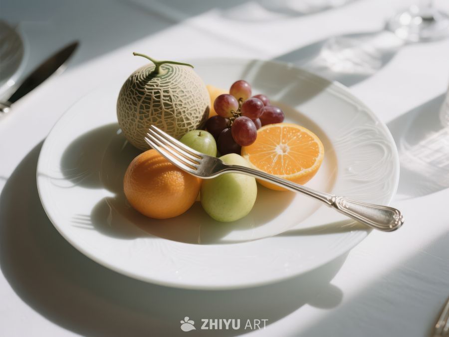 精致水果盘，阳光洒落餐桌 334
