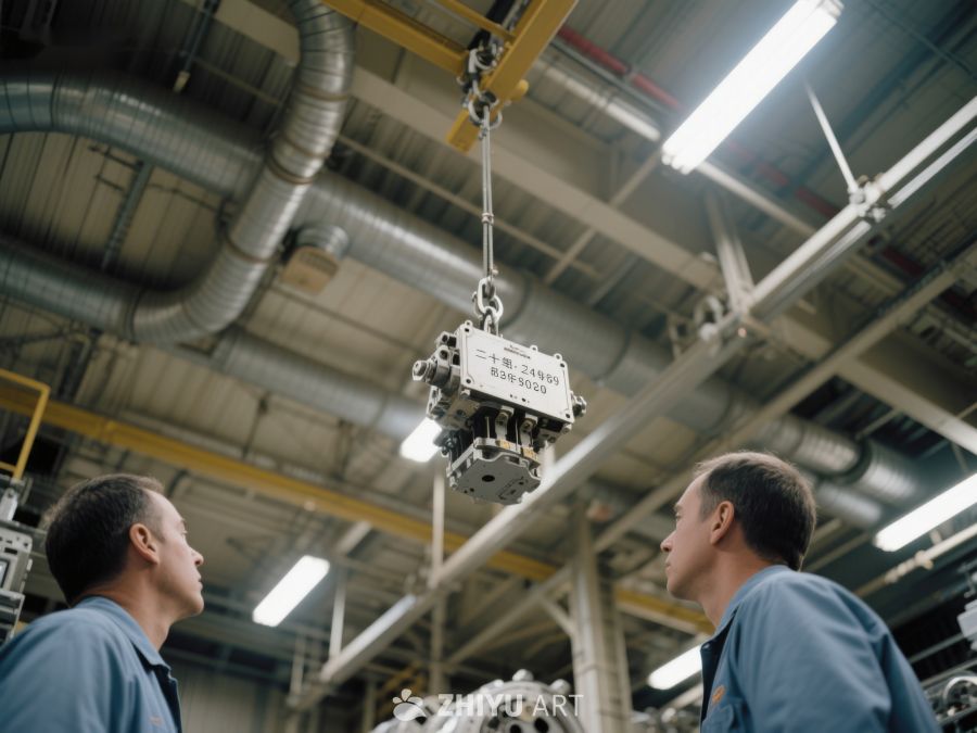 工厂内工人检查悬挂机械部件 62