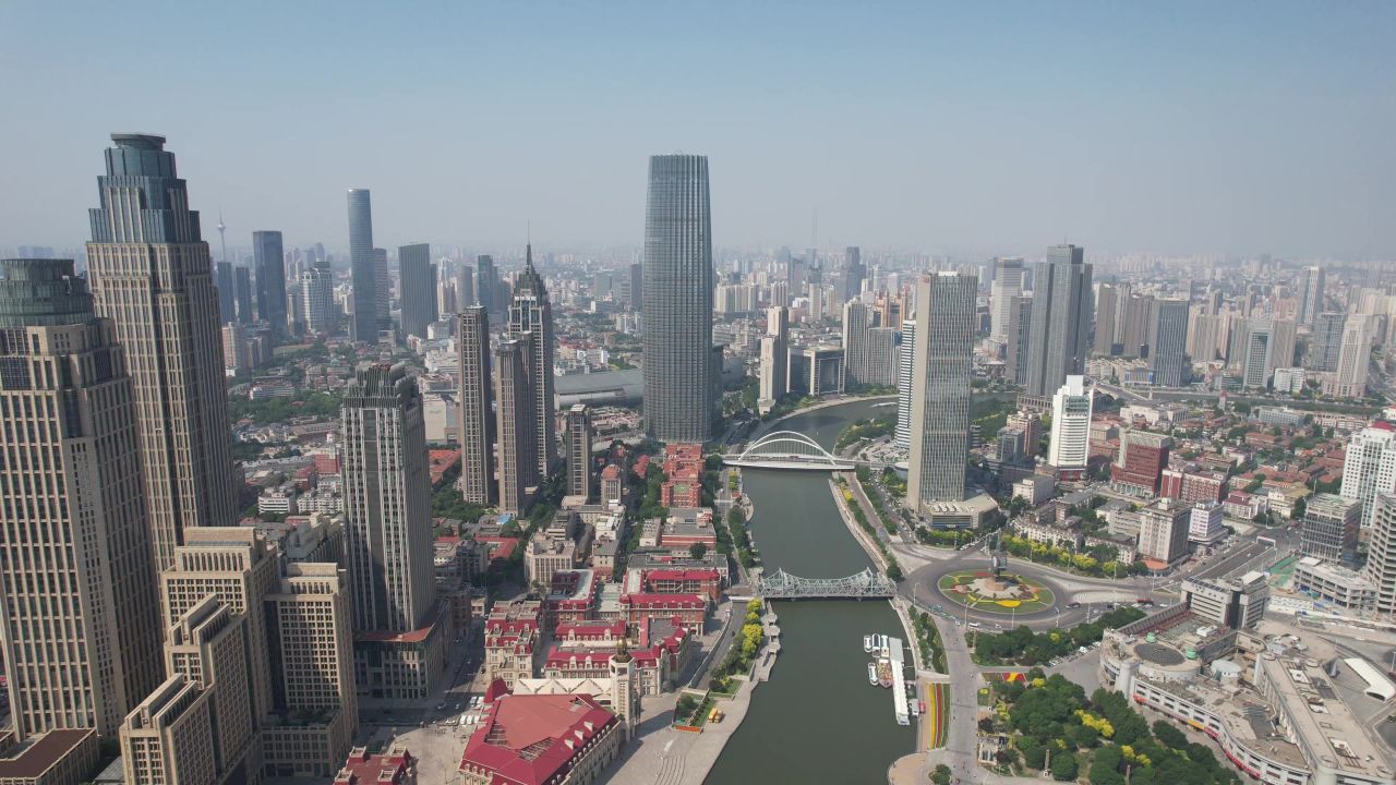 天津海河CBD高楼建筑航拍  