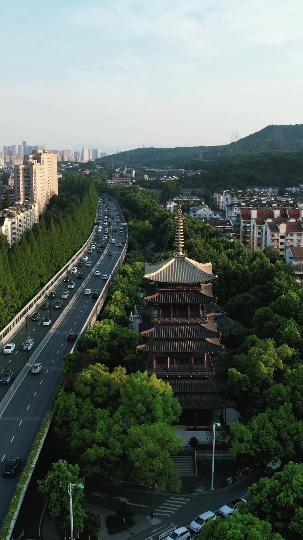 杭州城市建设风光竖屏航拍  