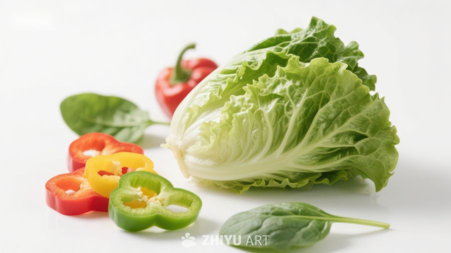 新鲜生菜与彩椒切片