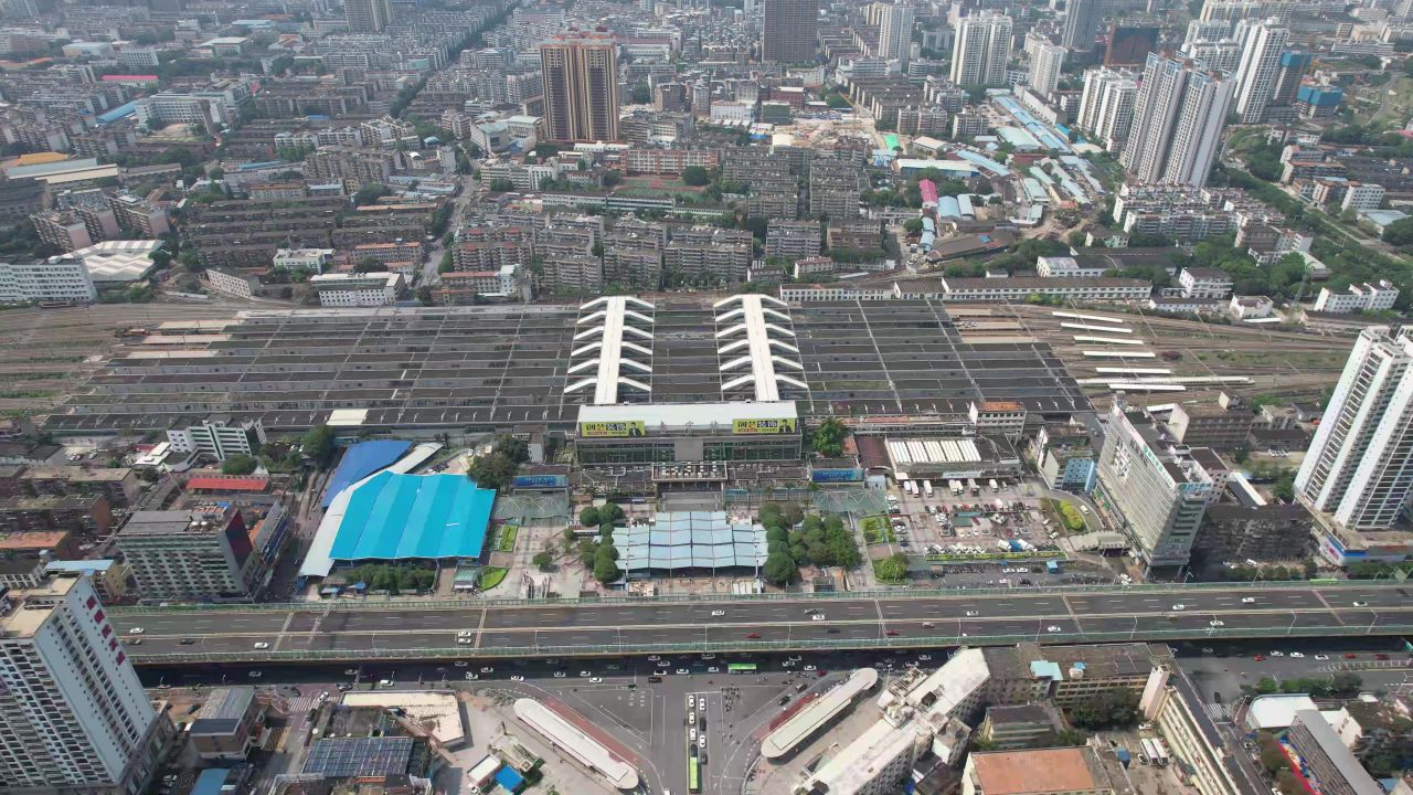 广西南宁候车站交通航拍