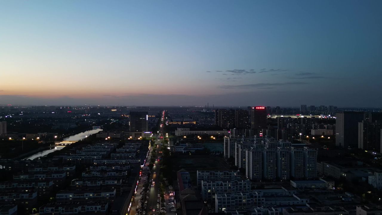  山东东营城市夜景航拍
