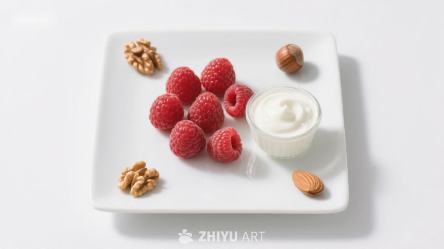 酸奶配覆盆子与坚果