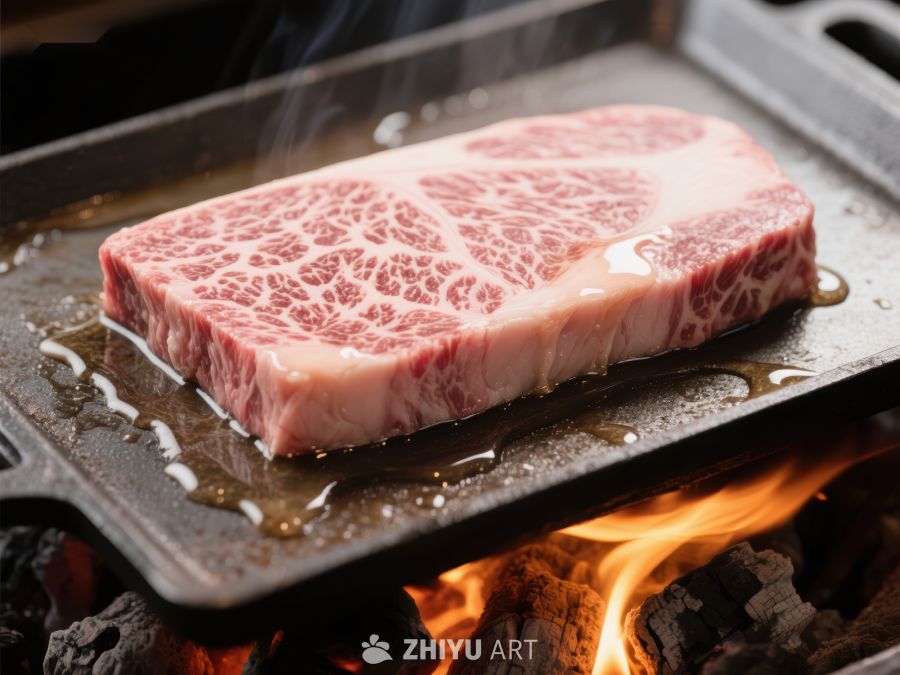 烤制中的雪花牛肉