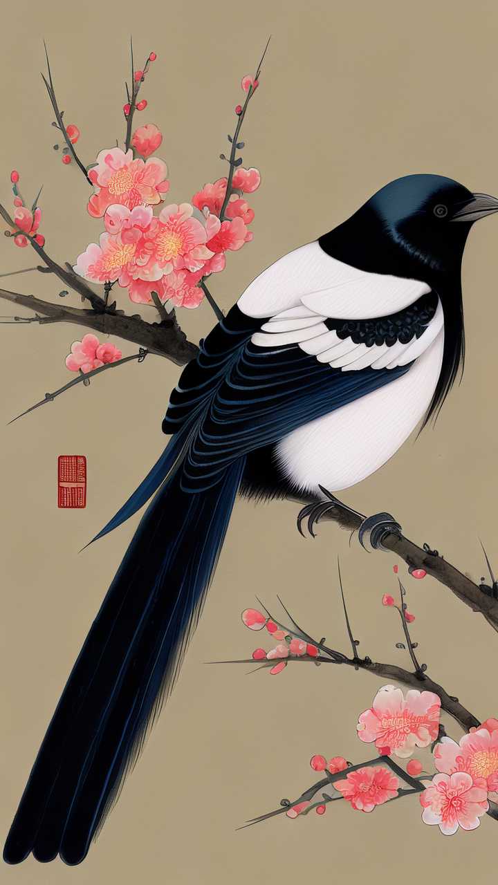 喜鹊国潮七夕插画国潮七夕喜鹊素材