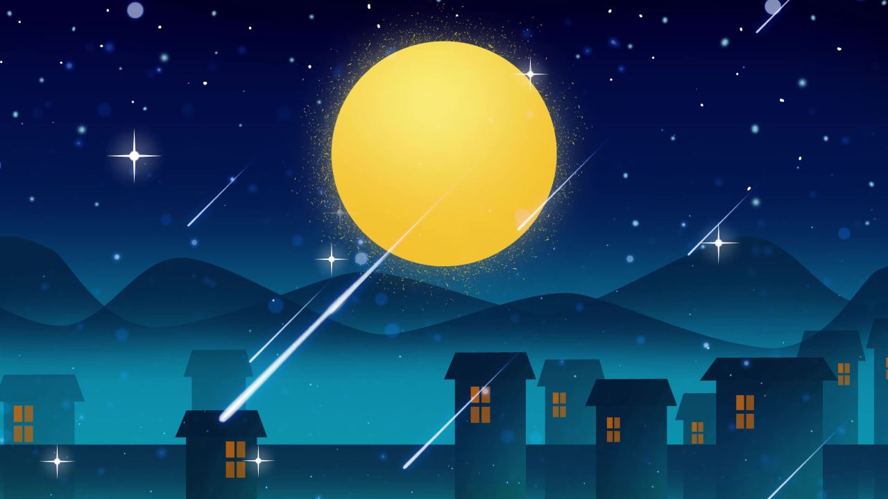 唯美大海上升月亮白月光蓝色夜空圆月明月大屏幕舞台LED视频  31
