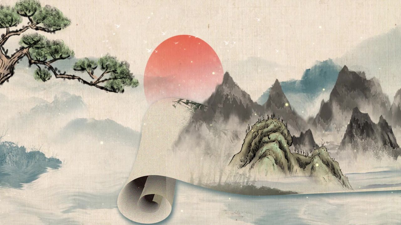 古风卷轴开场LED背景中国风意境水墨山水画舞台视频动态背景素材 5