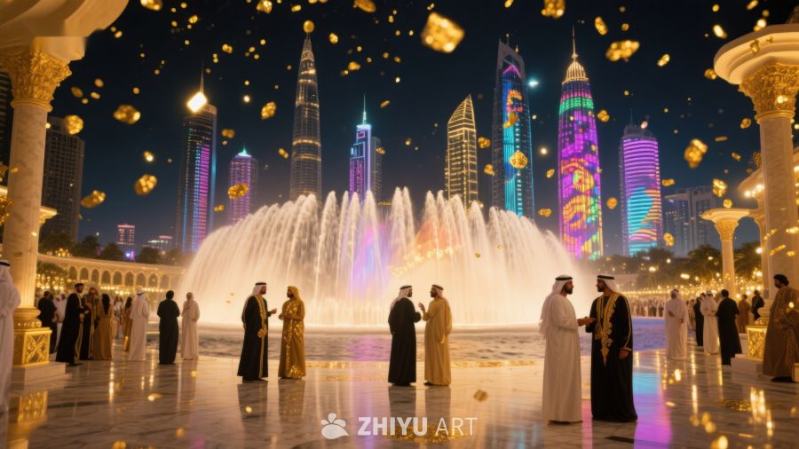 夜景喷泉与摩天大楼 871