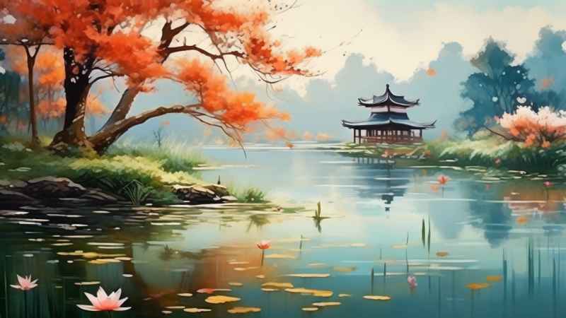 国风水墨山水画简约风格插画 74
