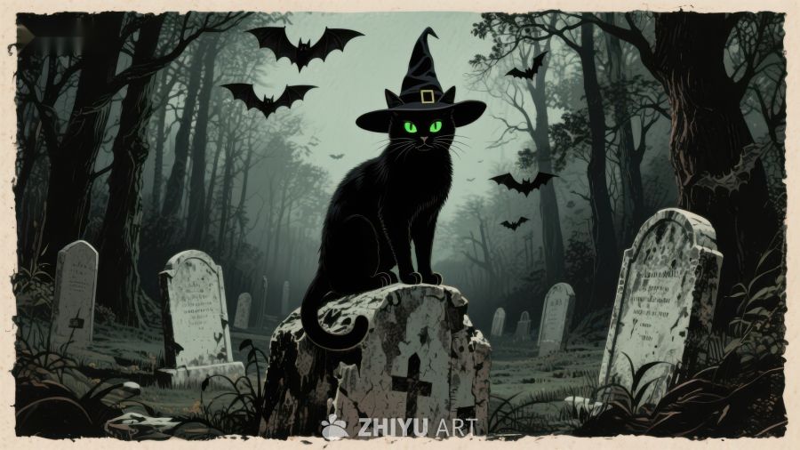 万圣夜墓地黑猫