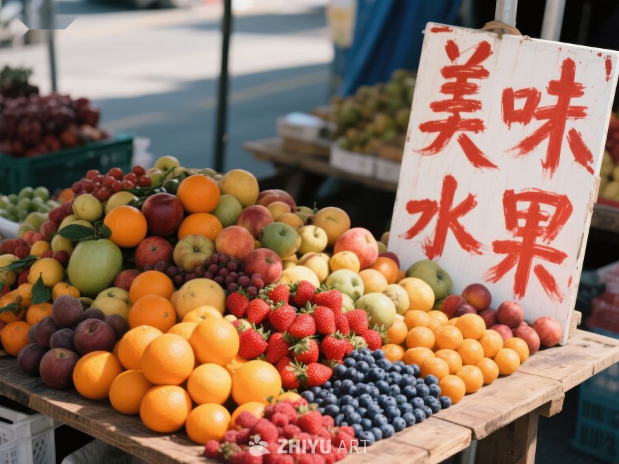 新鲜水果摊位，美味水果招牌 641